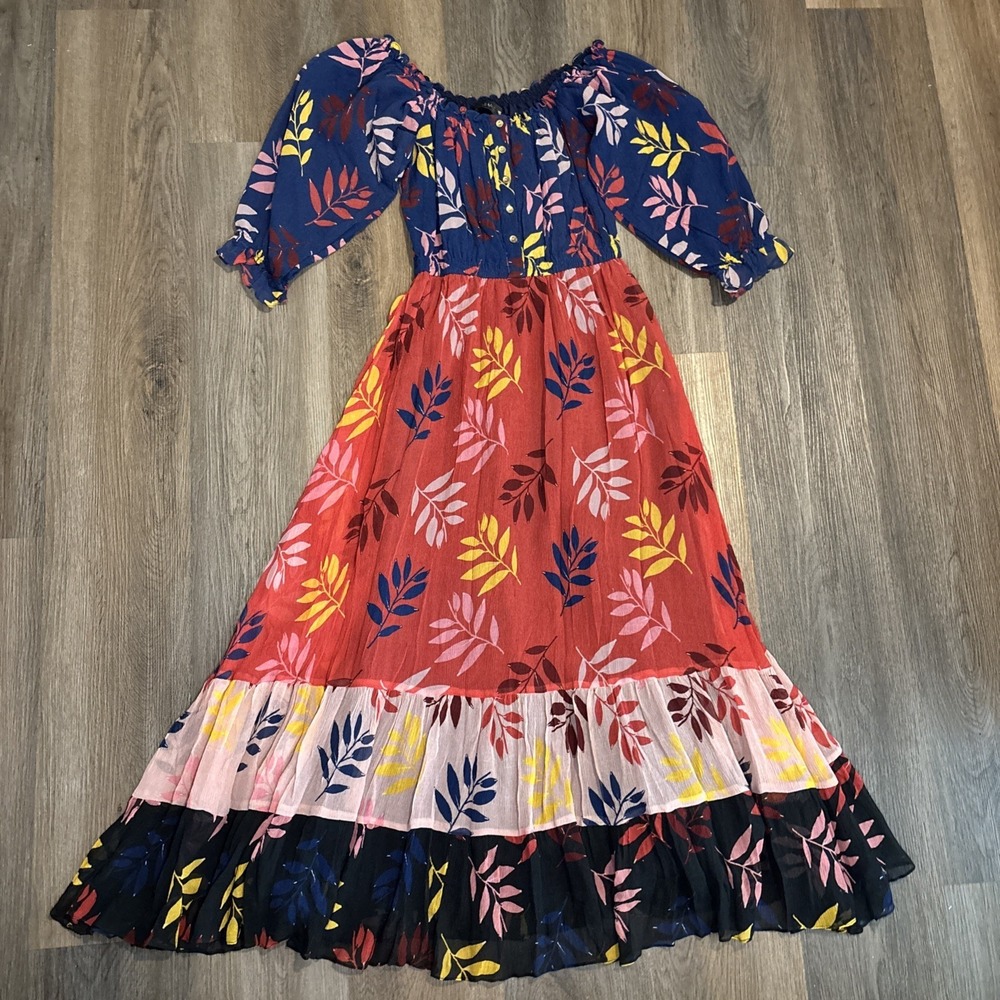 Carolina K Alexa Off-the-Shoulder Maxi Dress XS Tiered Multicolor Boho MSRP $400